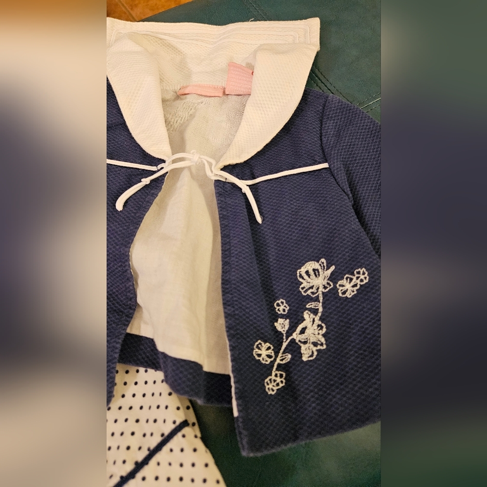 First Impressions Kids White and Blue Floral Embroidered Shirt Set